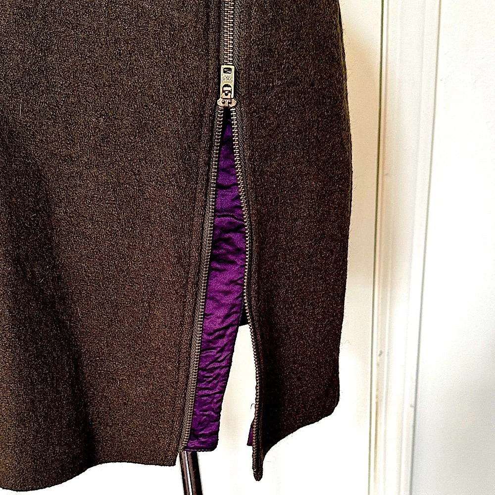 Dark Green Wool Zippered Mini Skirt Sz- 4
